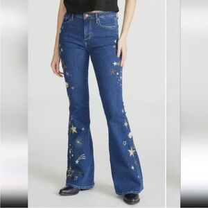 DRIFTWOOD Blue Boot Cut Jeans with Gold Star Embroidery